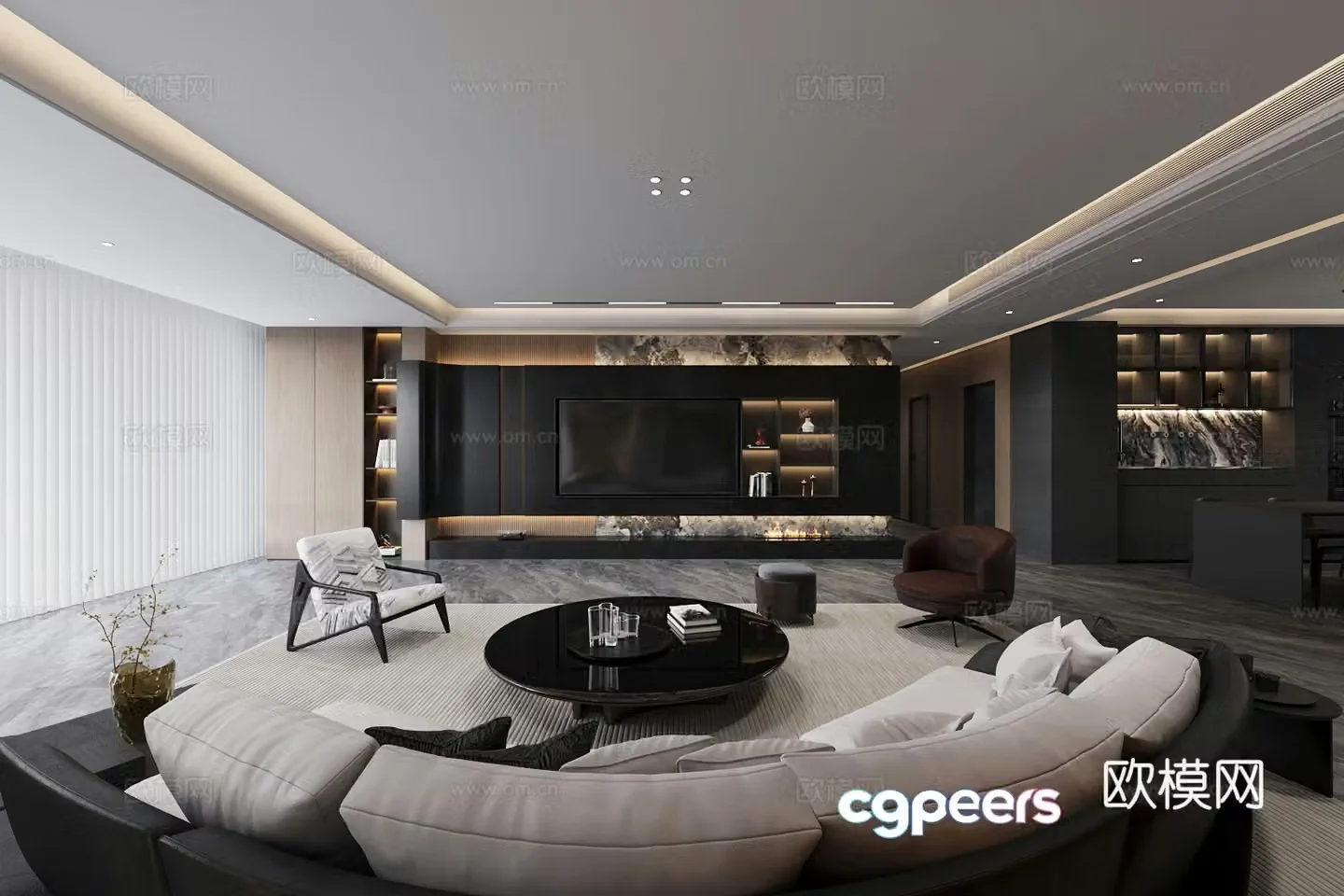 Light luxury Italian home living and dining room homeless lights large flat floor living and dining room horizontal living and dining room 3D model