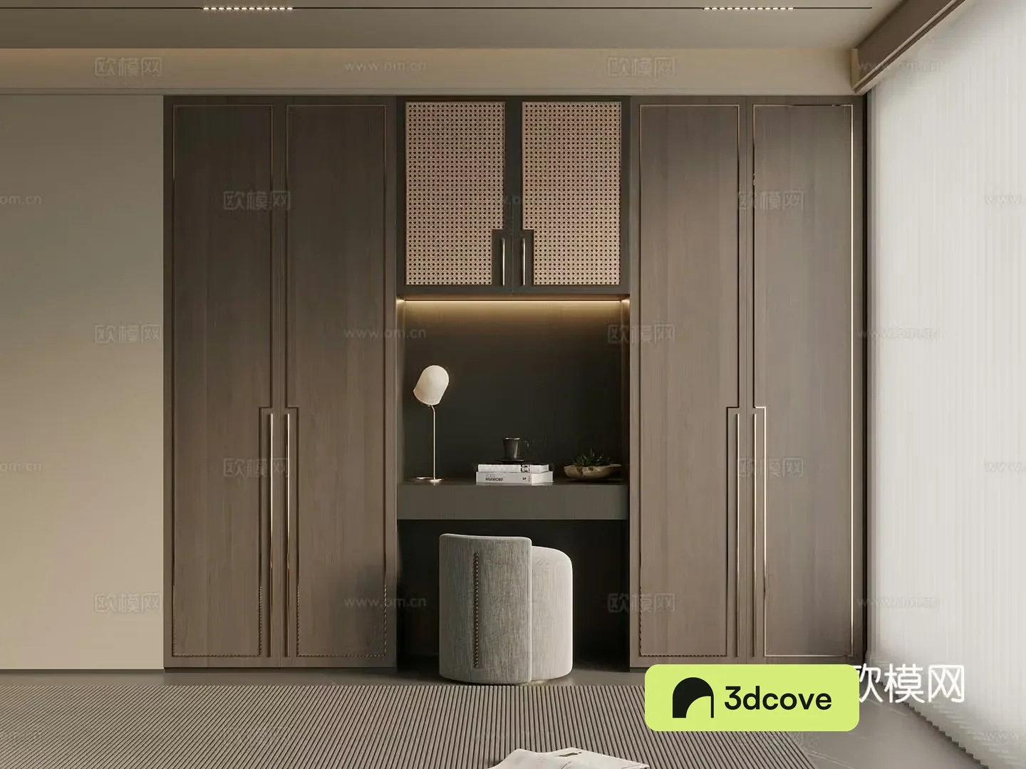 Middle Ages New Chinese Style Wardrobe Wardrobe Dressing Table Master Bedroom Wardrobe 3D Model