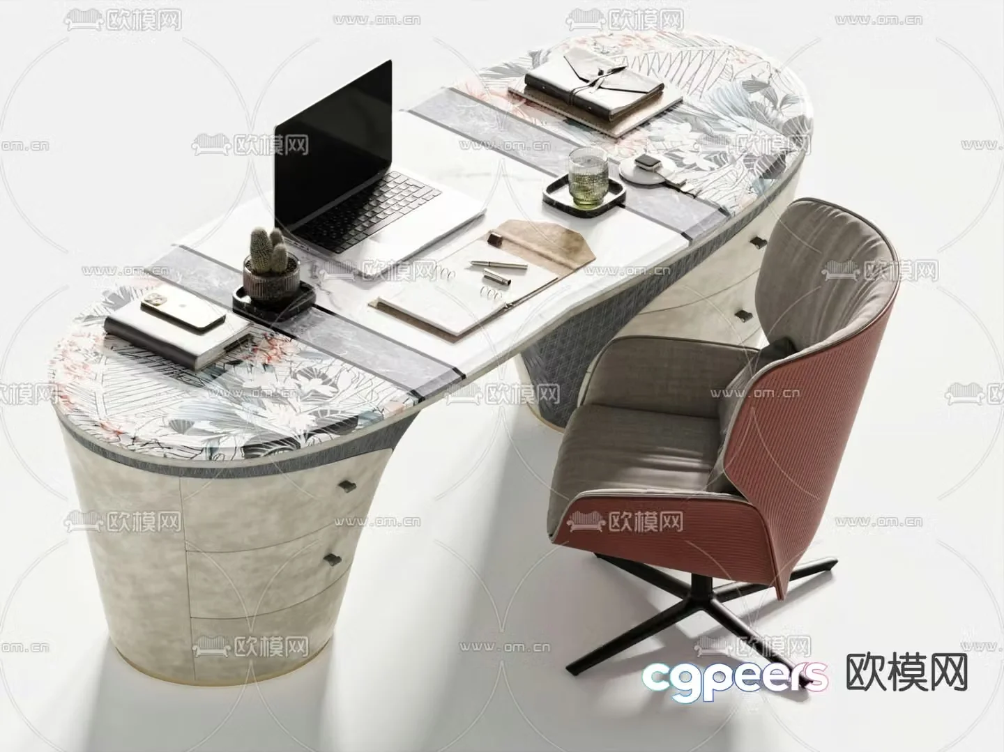 desk computer desk study table 3d model