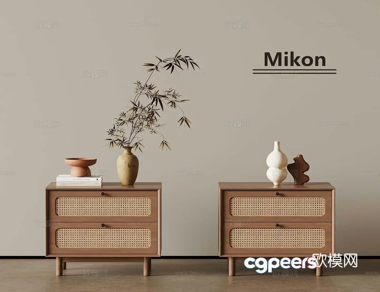 Middle-aged bedside table Rattan bedside table 3D model