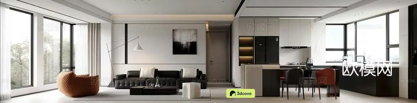 Modern living and dining room