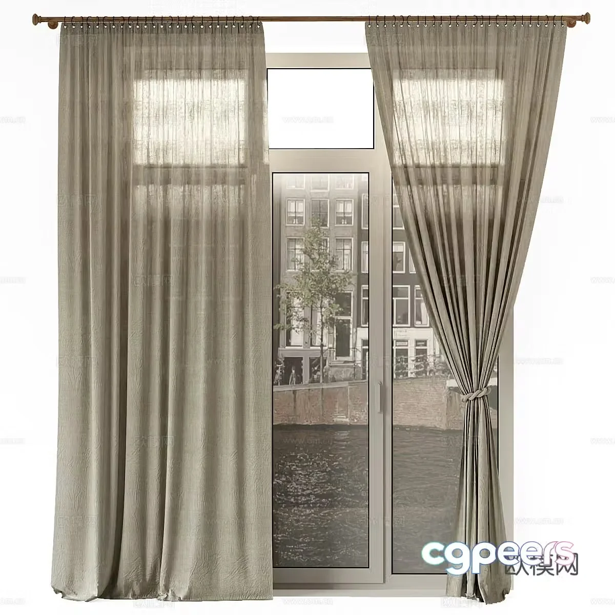 New Chinese cotton and linen curtain 3D model