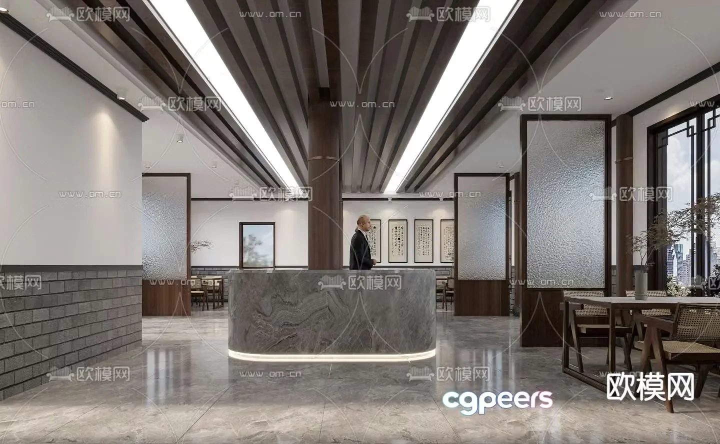 New Chinese teahouse front desk 3d model