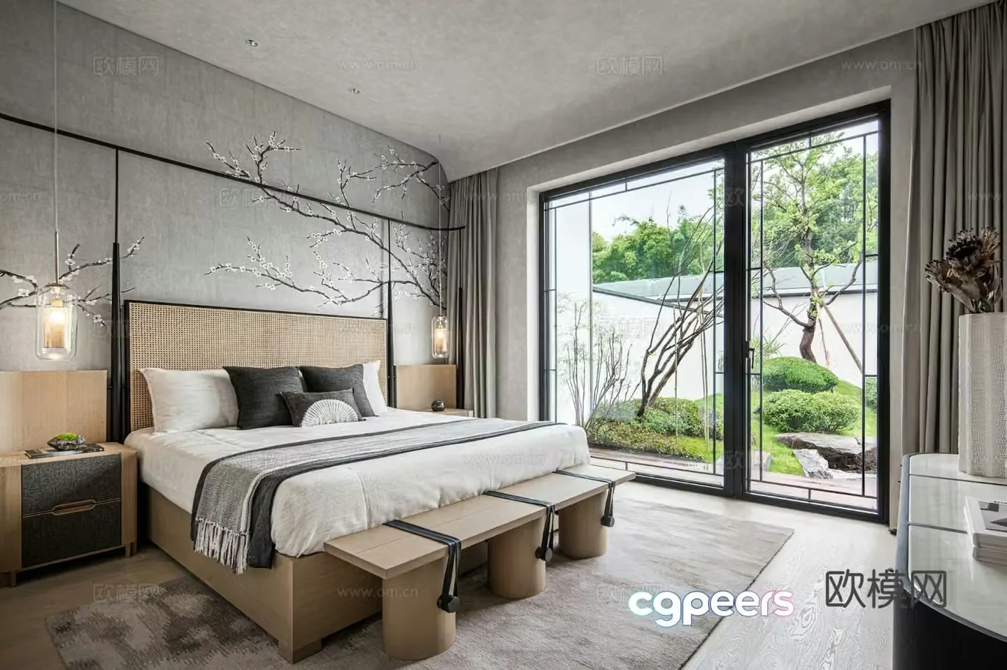 New Chinese style bedroom Wasabi bedroom Natural style bedroom B&B medieval style bedroom Japanese style bedroom 3D model