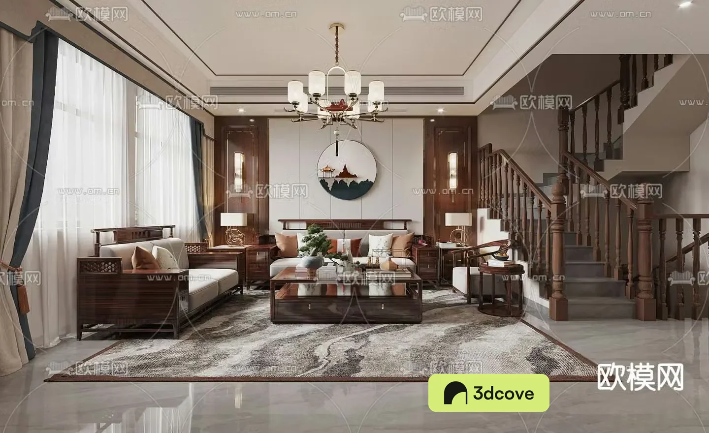 New Chinese living room Duplex living room