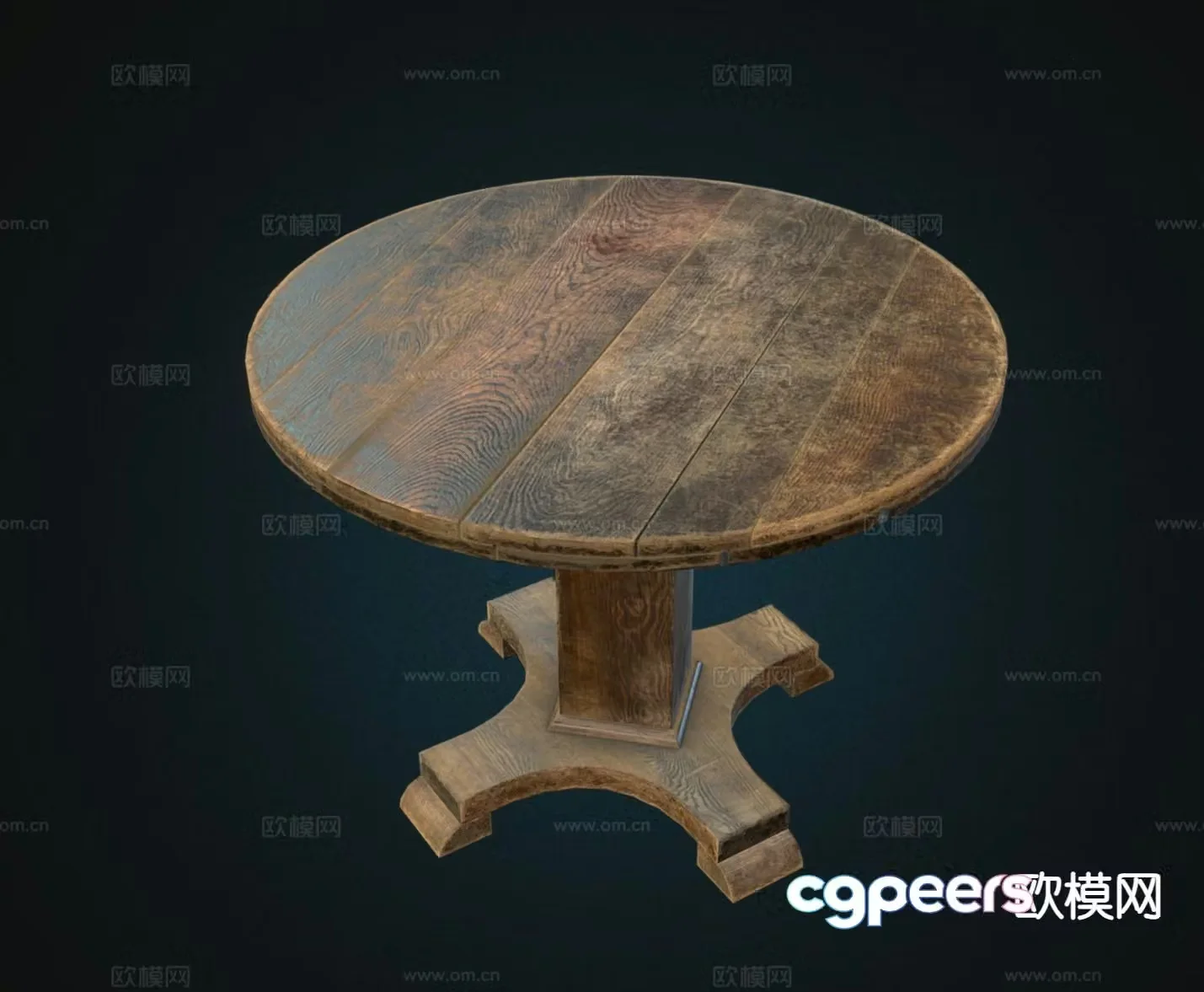 European old round table dining table wooden table 3d model