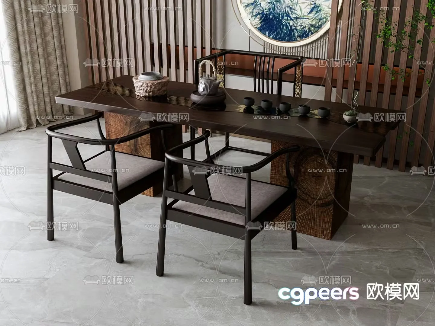 New Chinese style tea table and chairs tea table 3d model