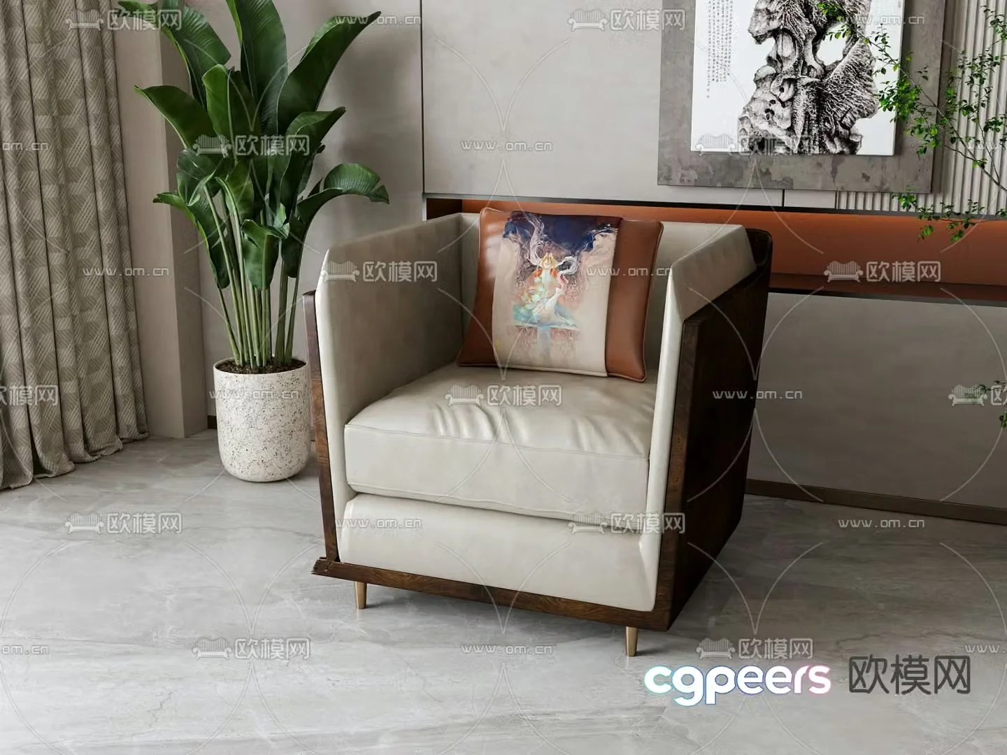 New Chinese style single sofa 3d model