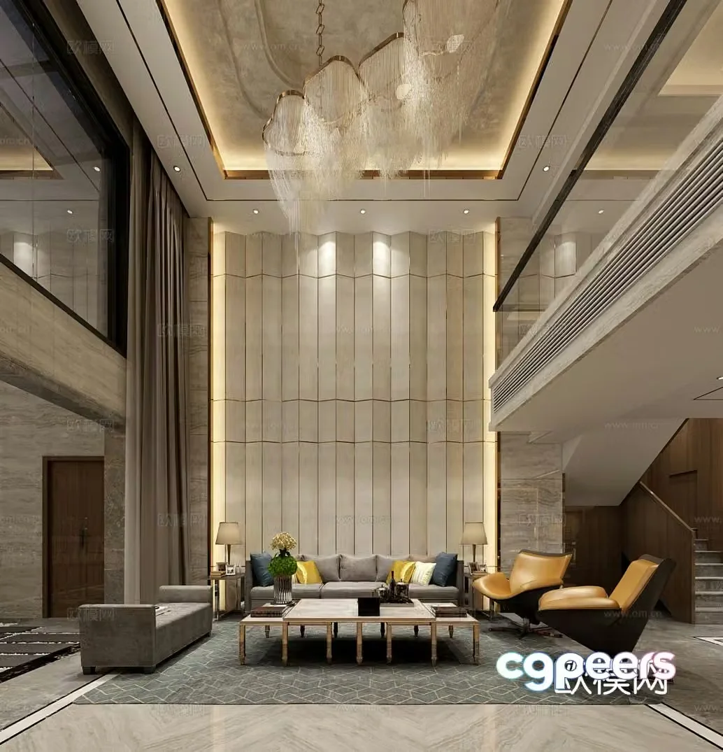 Modern villa living room villa lobby 3D model