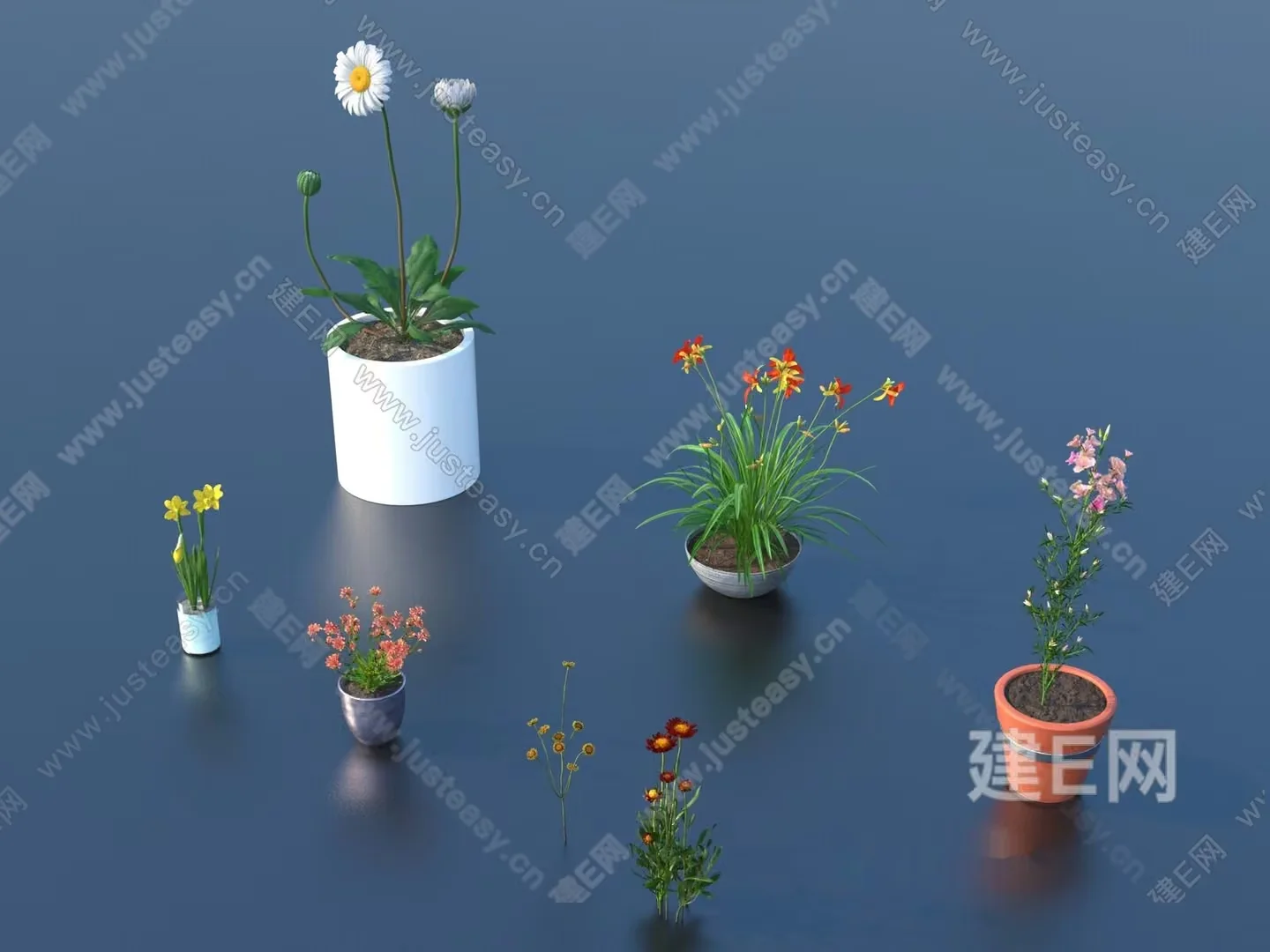 The Single Main Subject Is A Collection Of Flowers In Pots 3D Model – 2714 – VRAY Render