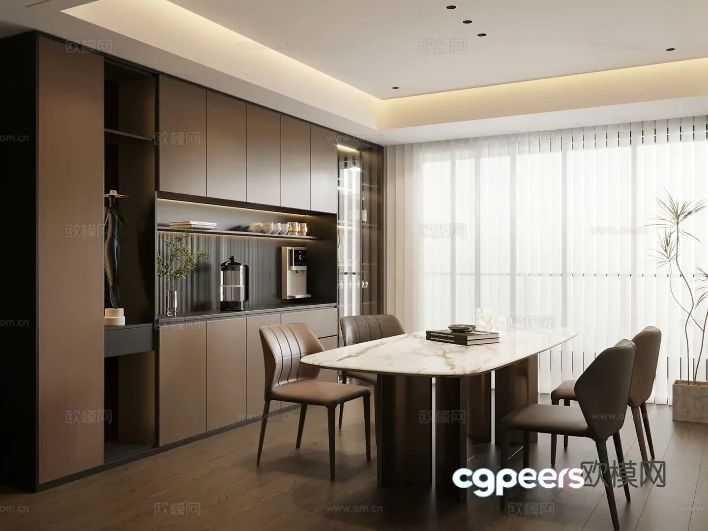 Italian restaurant wine cabinet sideboard dining table and chair 3D model