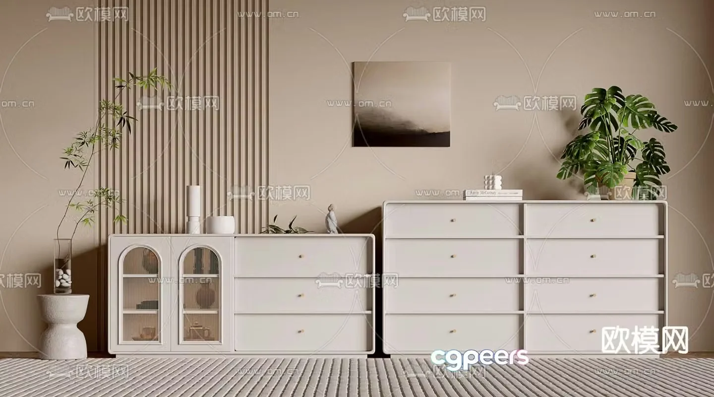 Creamy wind chest cabinet side cabinet 3d model