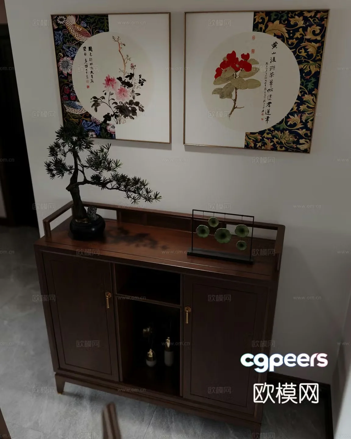 New Chinese style low cabinet 3D model