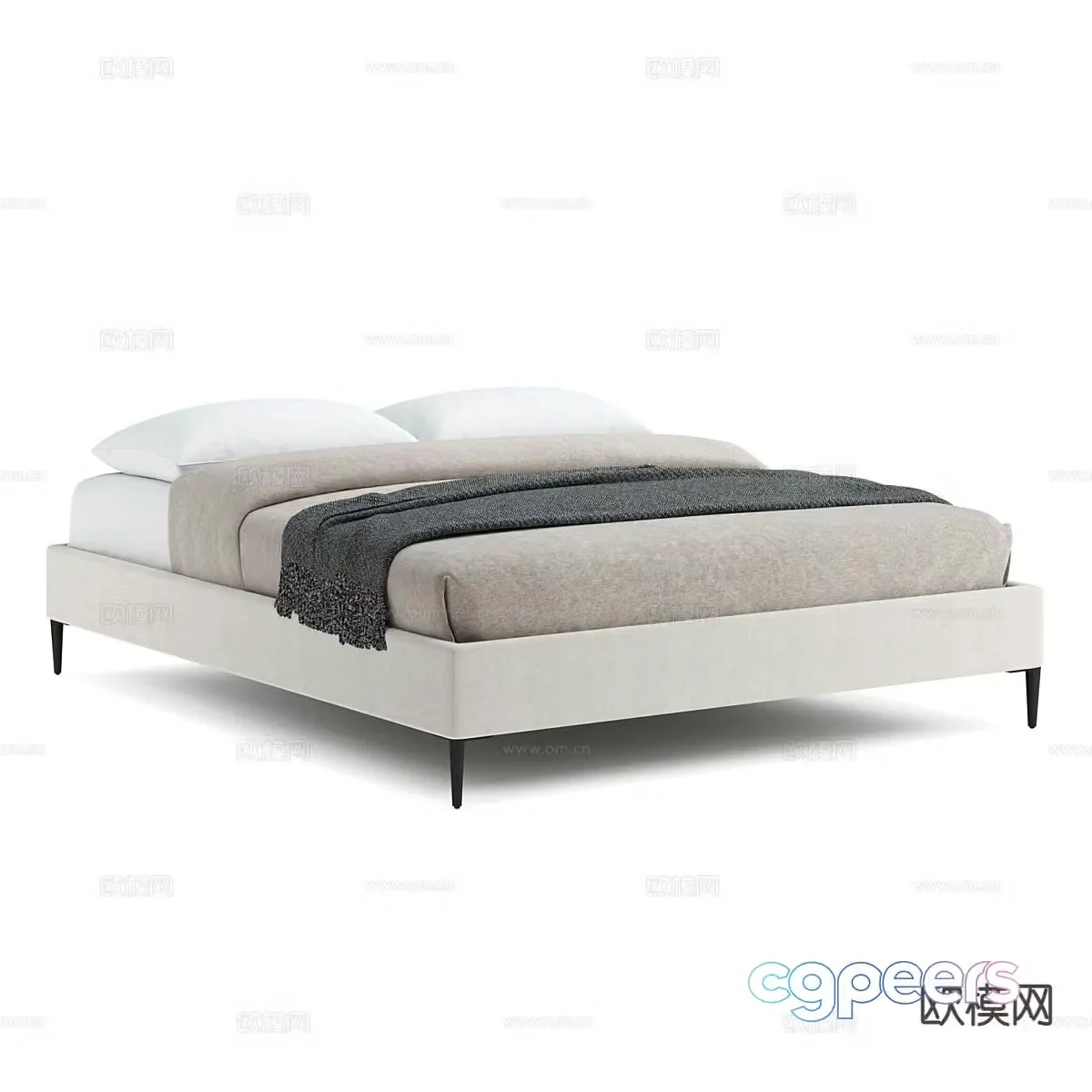 Simple double bed 3d model