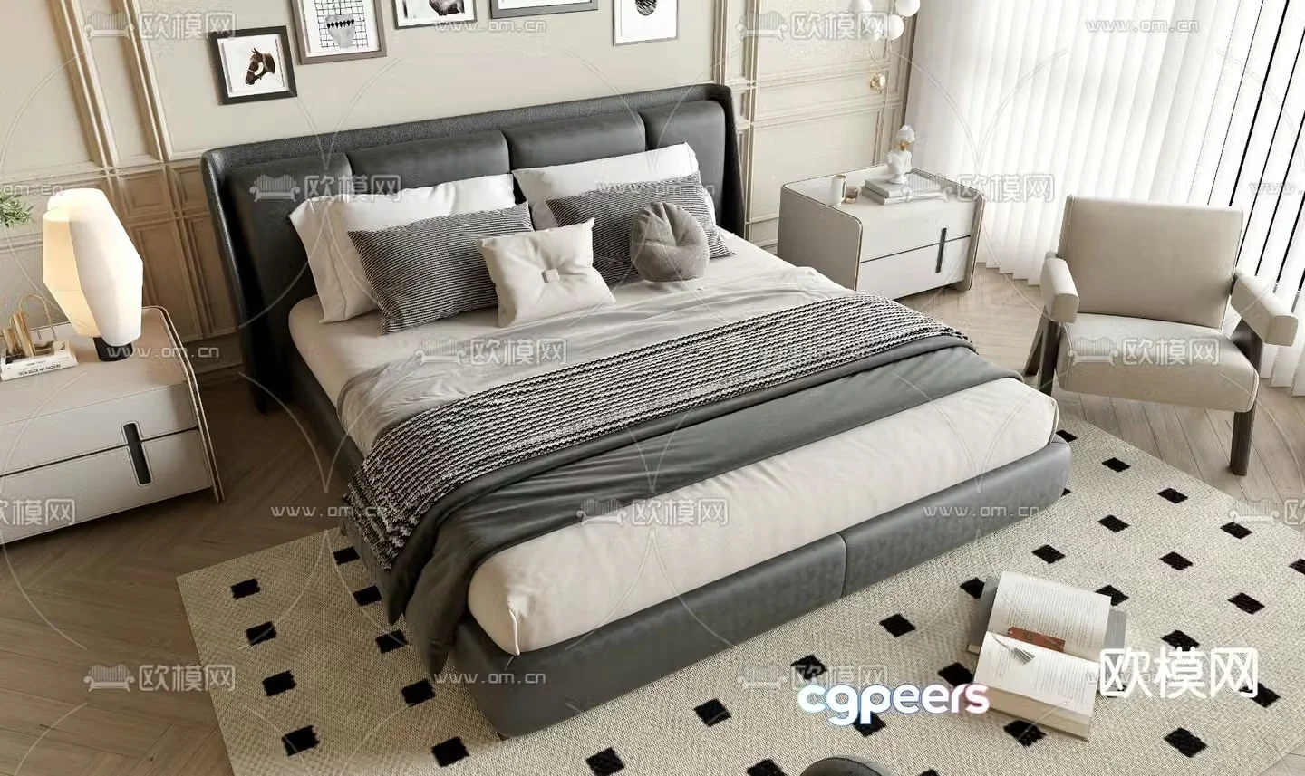 Modern double bed 3d model