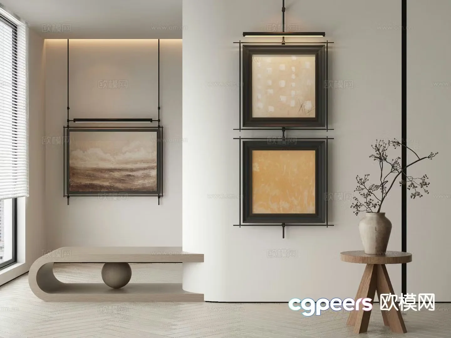 Modern decorative painting metal pole hanging painting 3d model
