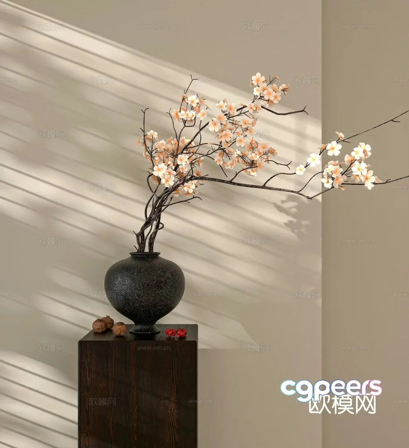 Wabi-sabi clay pot vase floral 3d model