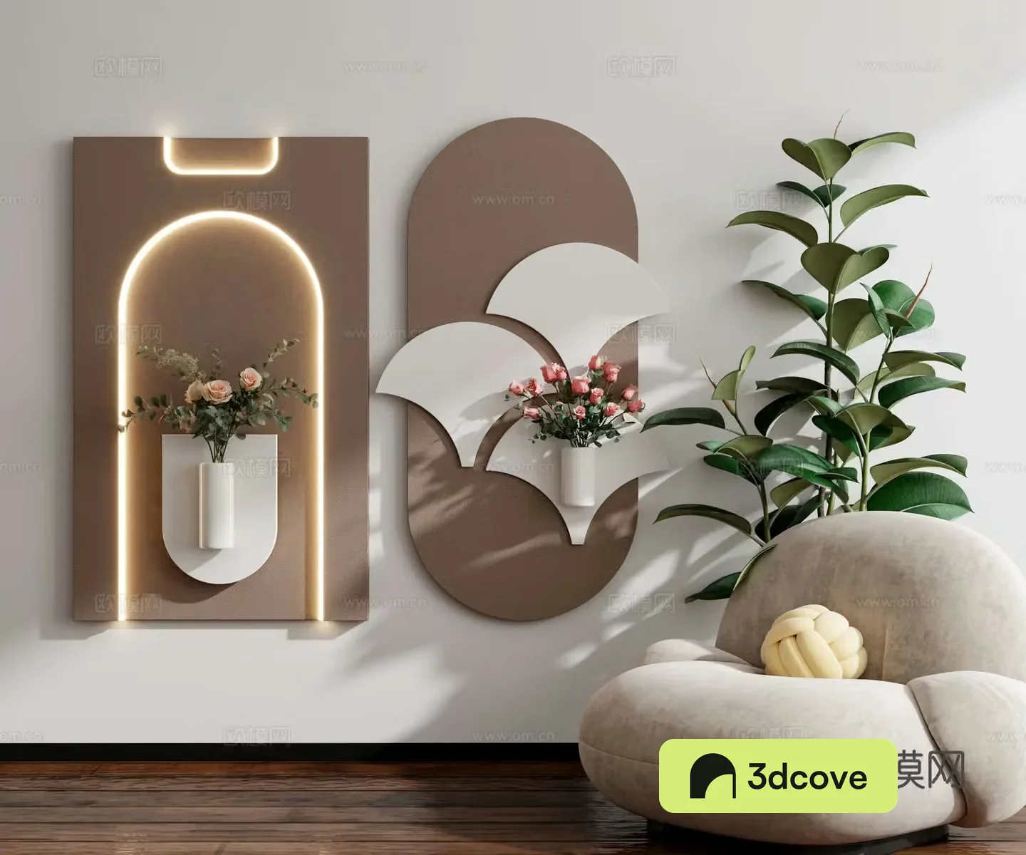 Modern cream style minimalist wasabi style medieval style hanging painting wall decoration decoration painting combination decoration green plant 3D model