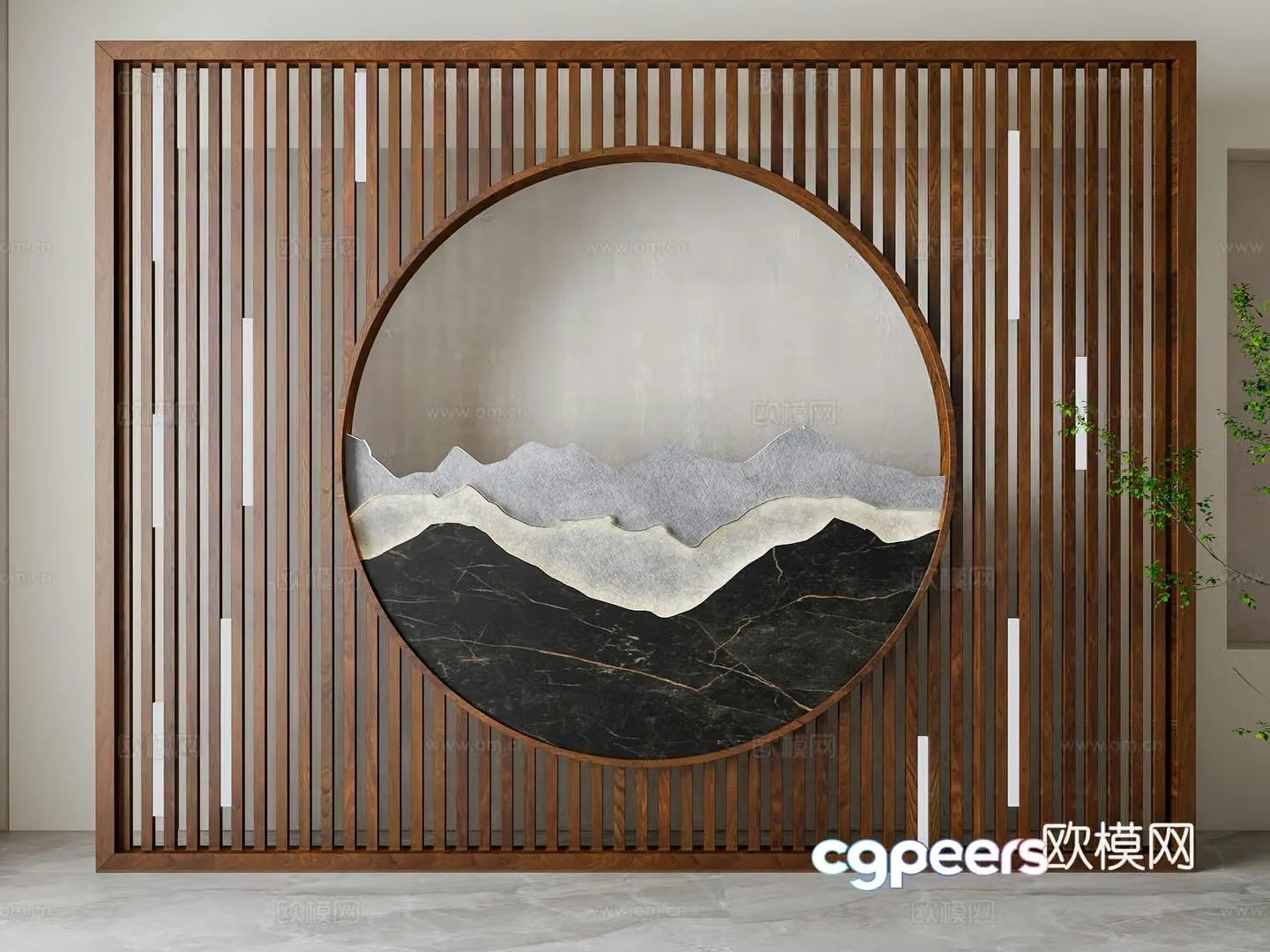 New Chinese style grid partition 3D model
