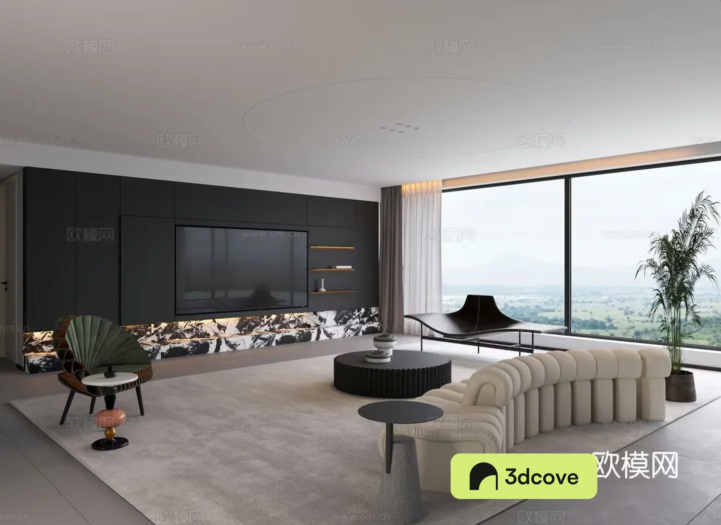 Italian minimalist living room large flat living room high-end gray living room horizontal hall living room 3D model living room without lights