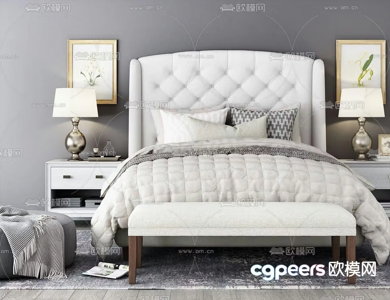 American double bed 3d model