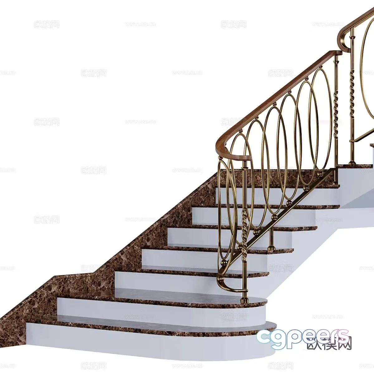 Modern light luxury U-shaped staircase 3D model