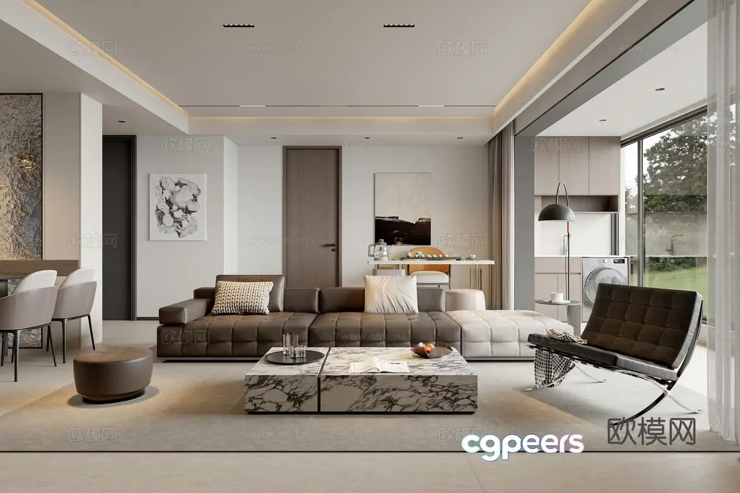 Modern living and dining room 3d model