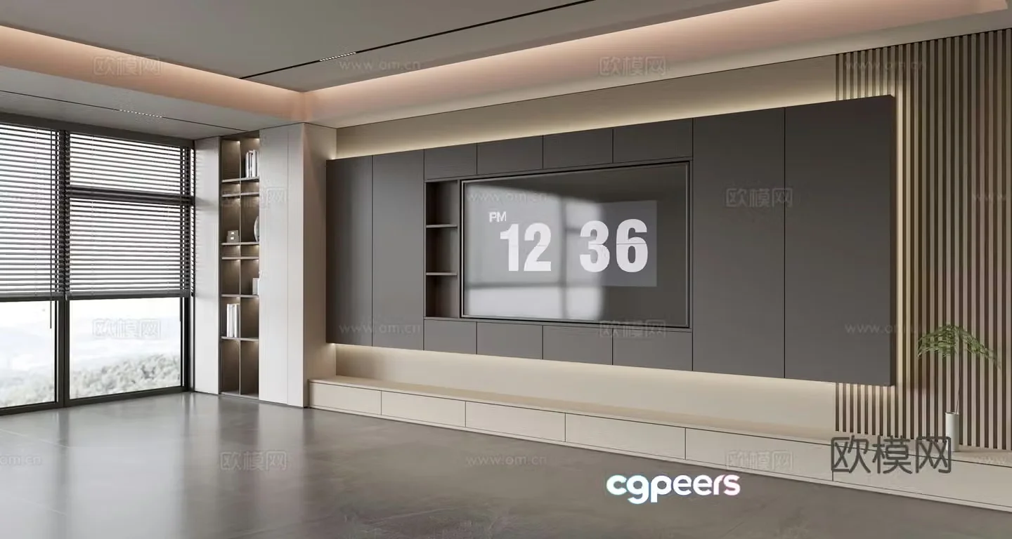 Modern Italian living room light luxury TV background wall 3d model