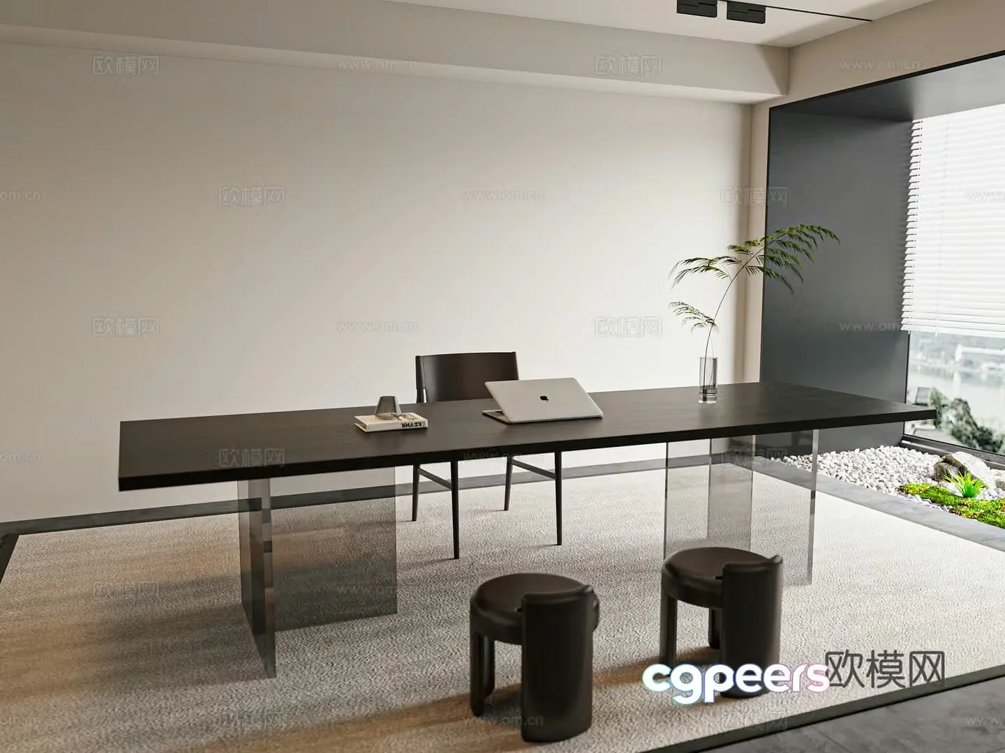 Modern simple desk and chair combination 3D model