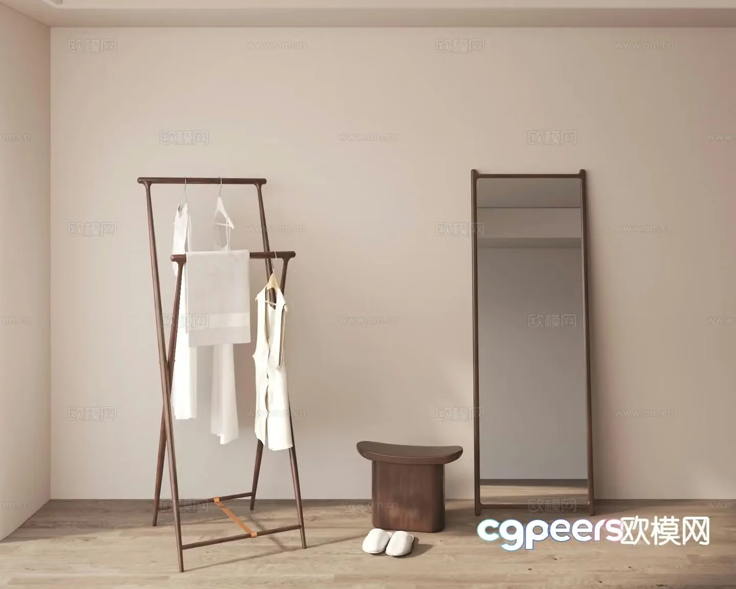 Wabi-sabi clothes hanger full-length mirror 3D model