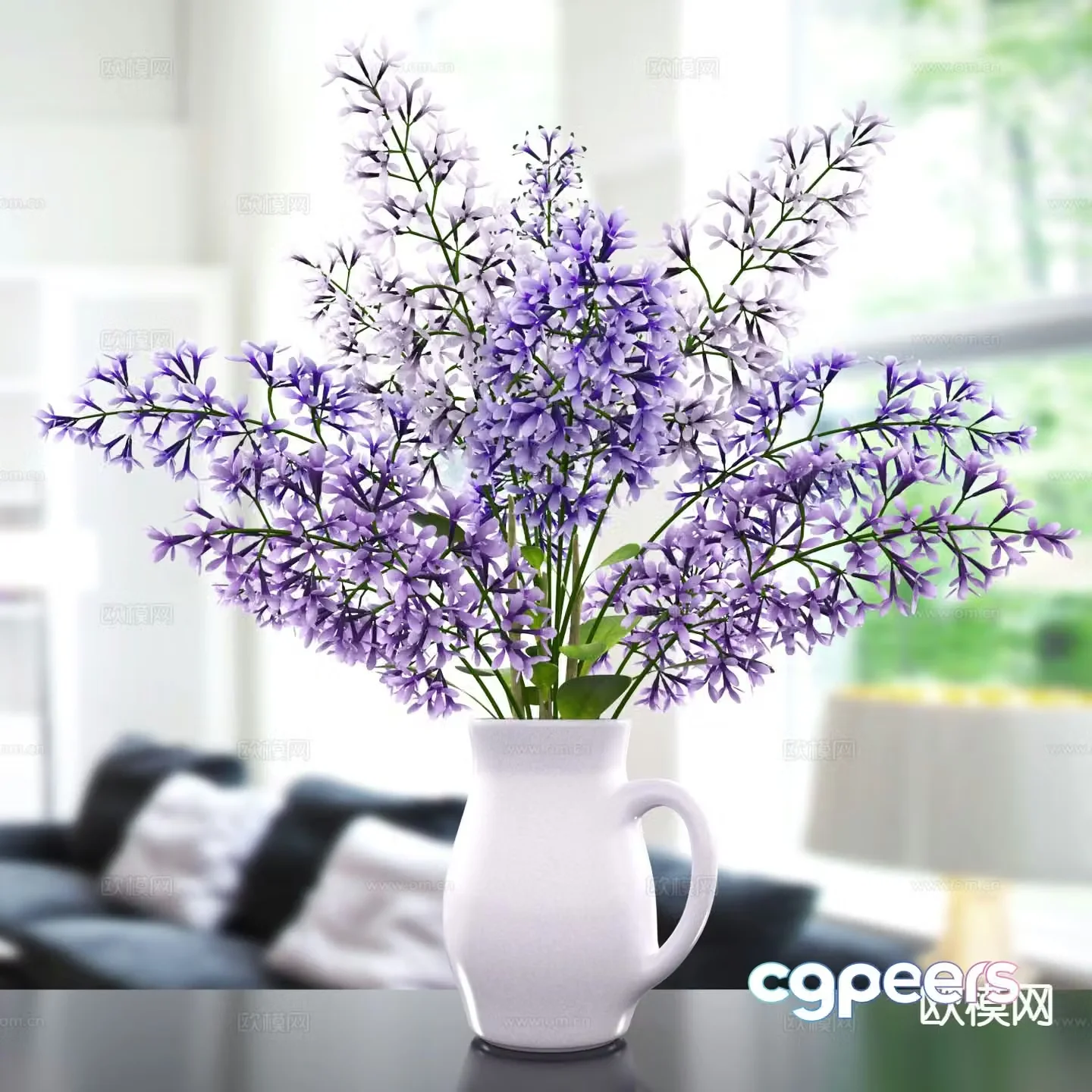 Dried purple flowers vase floral 3d model