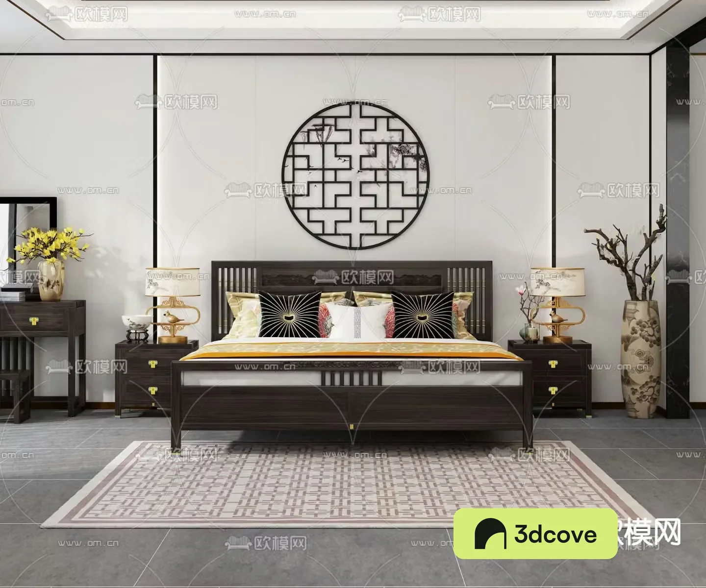 Chinese double bed solid wood bed