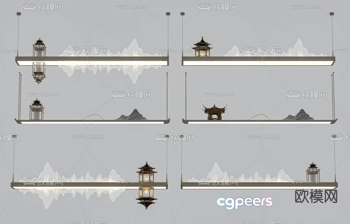 New Chinese style chandelier landscape chandelier 3d model