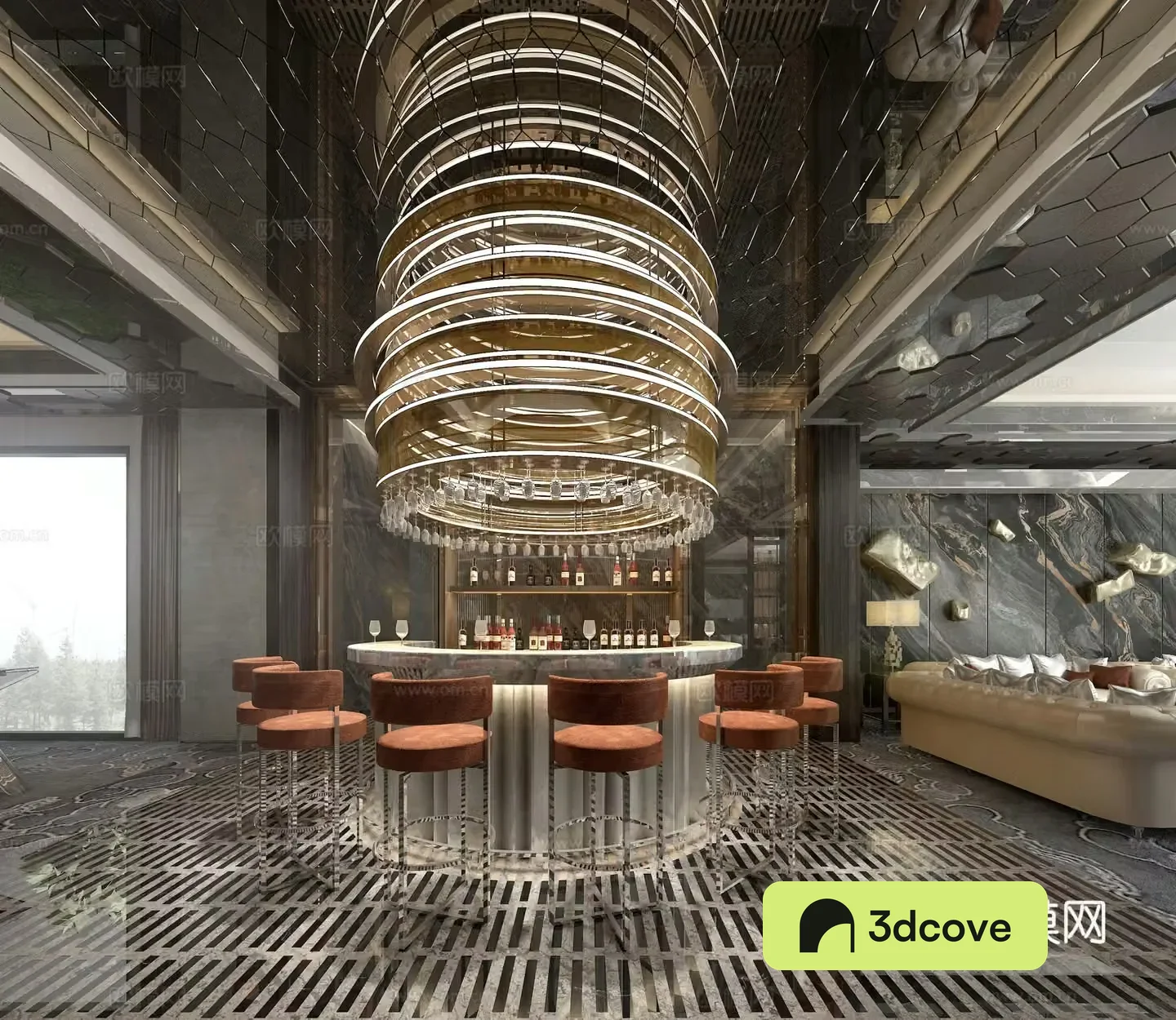 Light luxury club bar area water bar area
