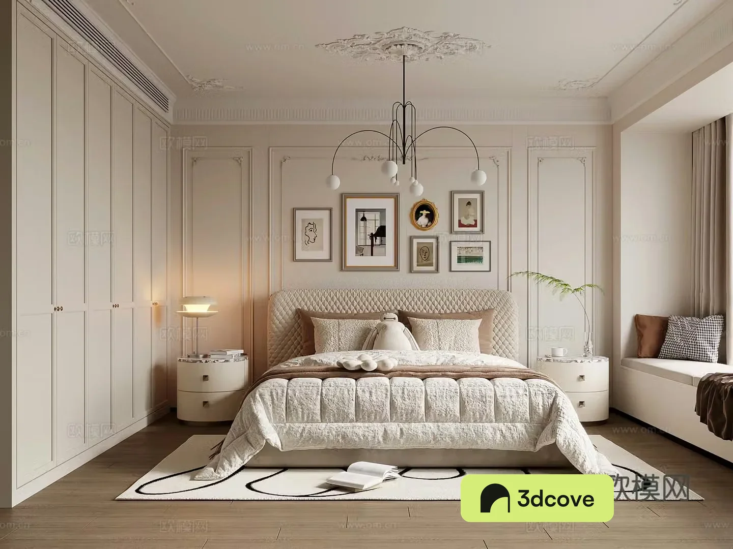 Home bedroom French retro style bedroom Double bed nightstand wardrobe