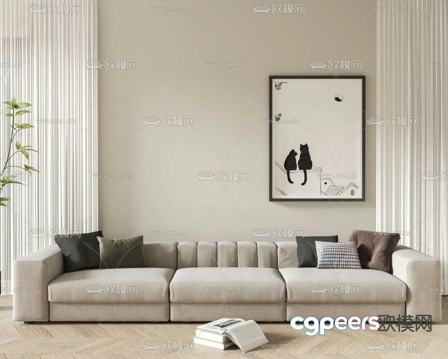 Three-person sofa multi-person sofa upholstered sofa 3D model