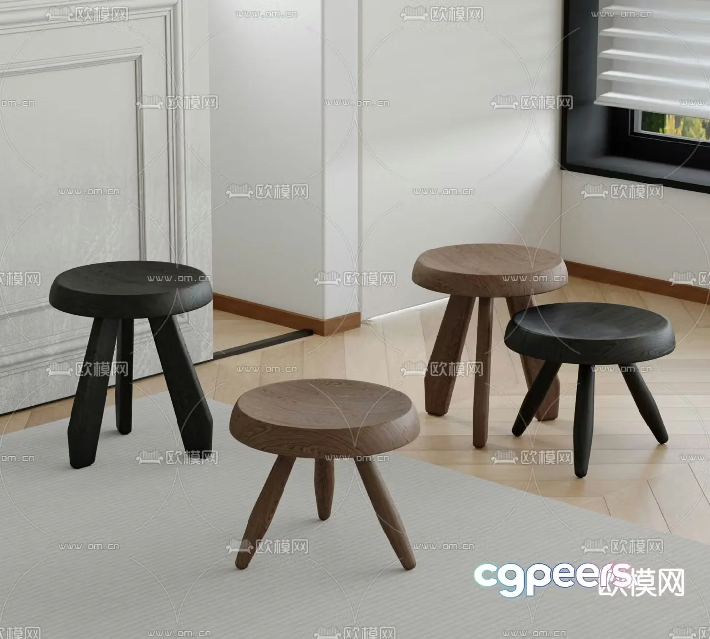 Nordic stool round stool wooden stool low stool 3d model