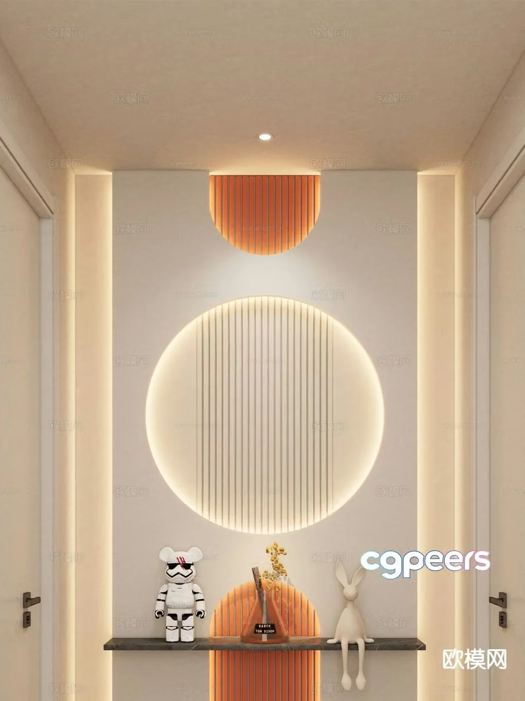 Cream style corridor entrance hall 3d model