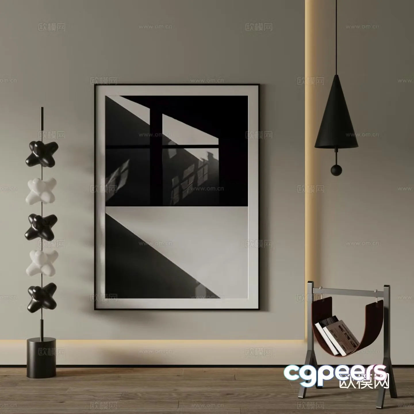 Modern decorative painting black and white hanging painting 3d model
