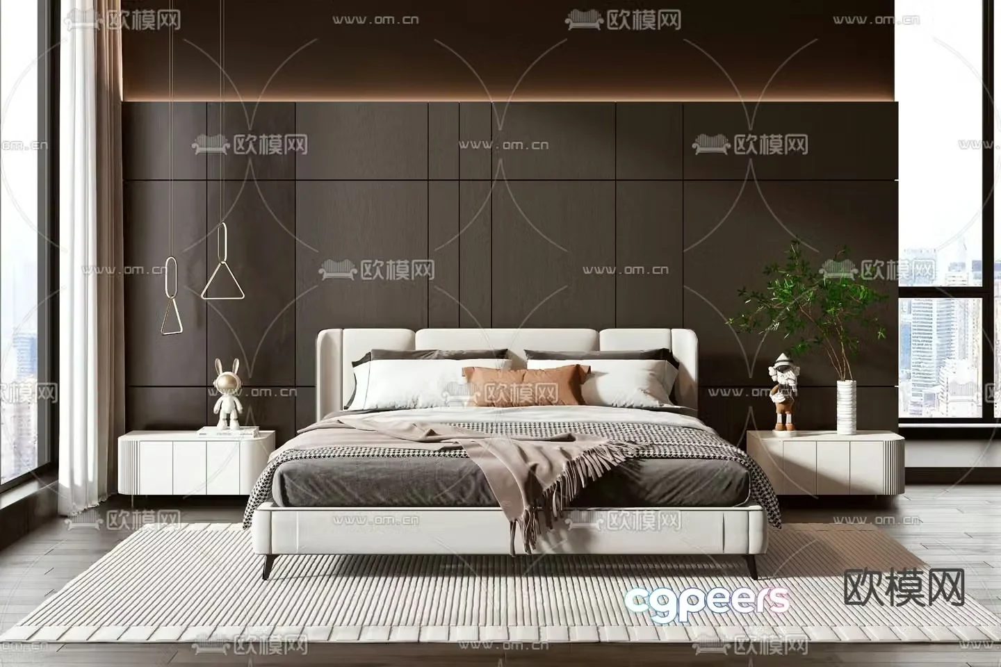 Modern double bed 3d model