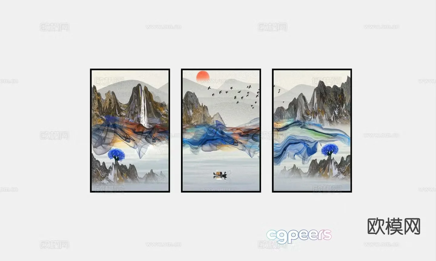 Chinese decorative painting hanging painting 3d model