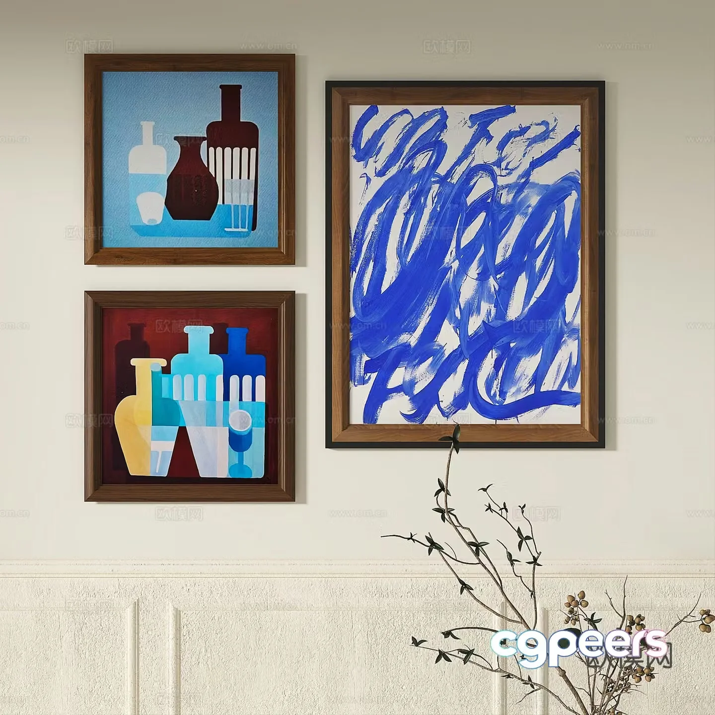Modern French retro abstract light luxury simple medieval decorative painting 3d model