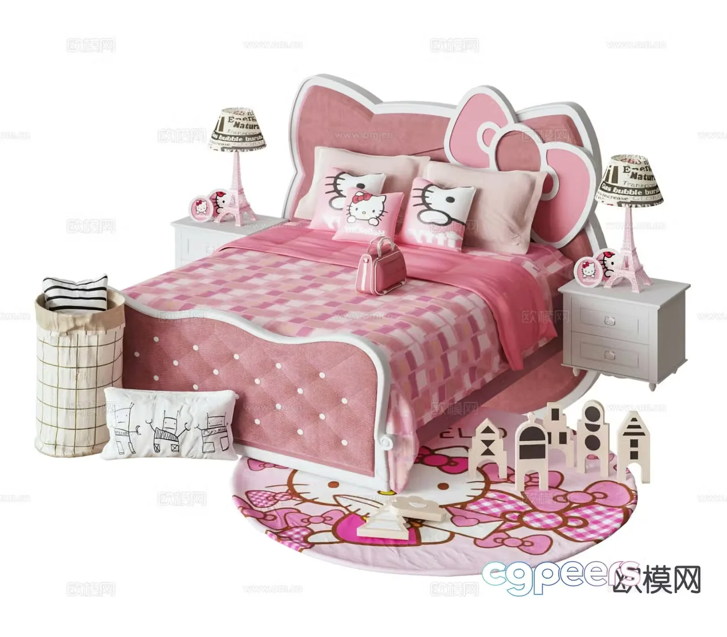 Modern children’s bed HelloKitty princess bed 3d model