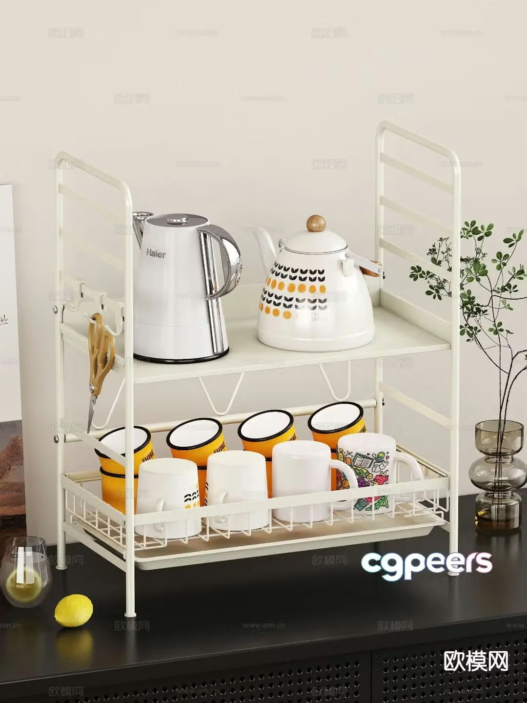 Cup kettle tea set rack 3d model