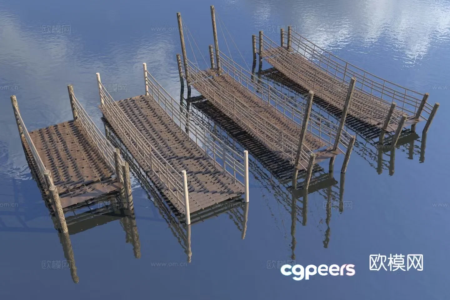 Modern landscape suspension bridge 3d model