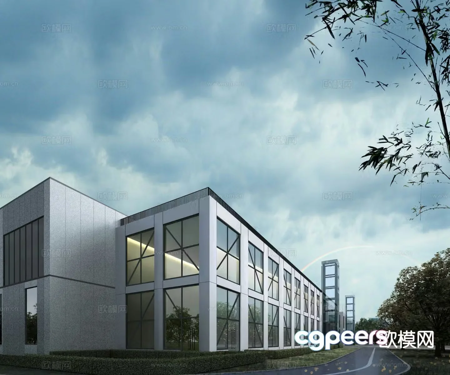 Modern creative park exterior office building exterior 3D model