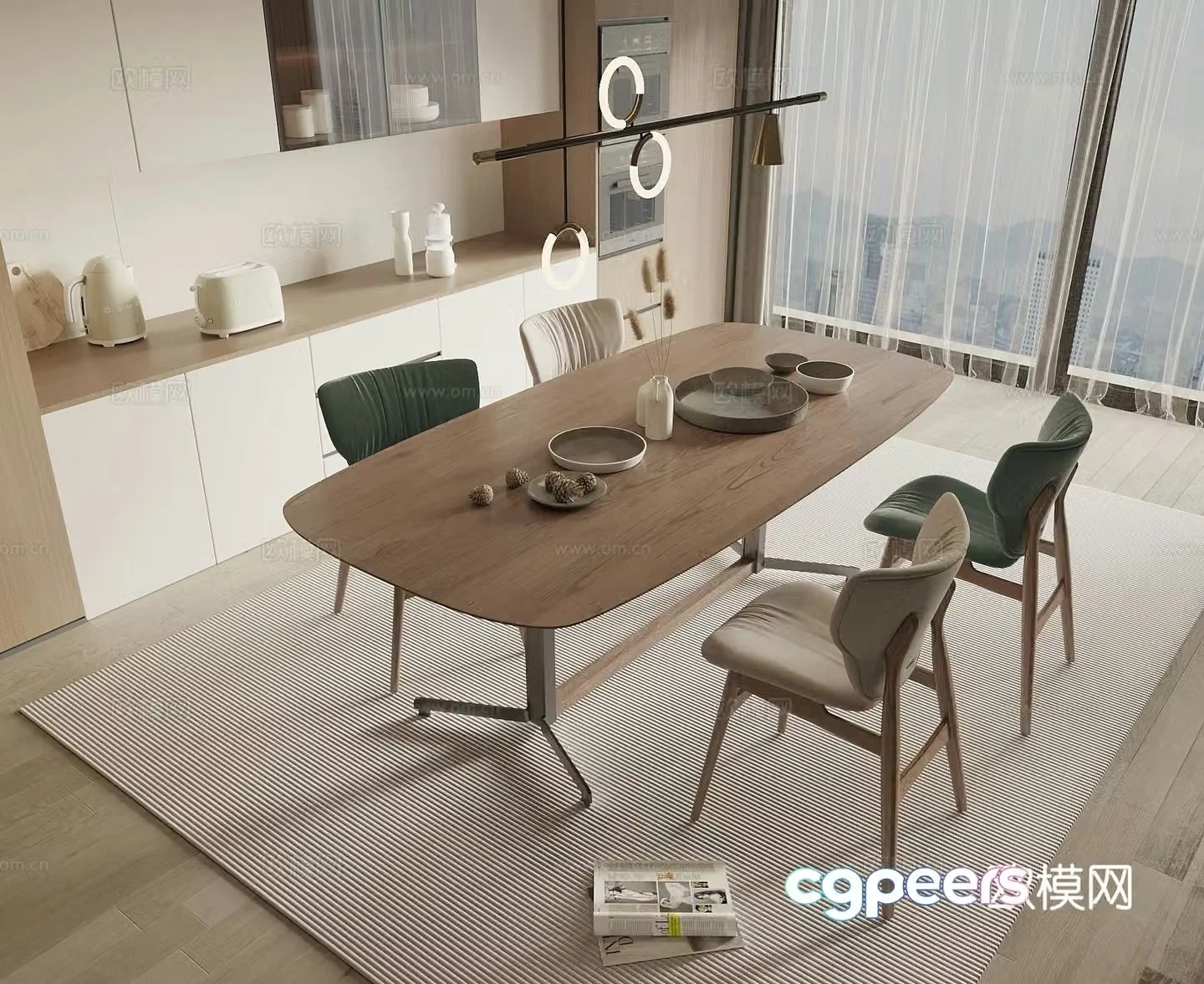 Log style dining table and chairs bar dining table 3D model