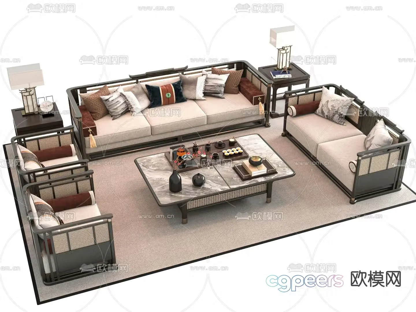 New Chinese style modular sofa 3d model