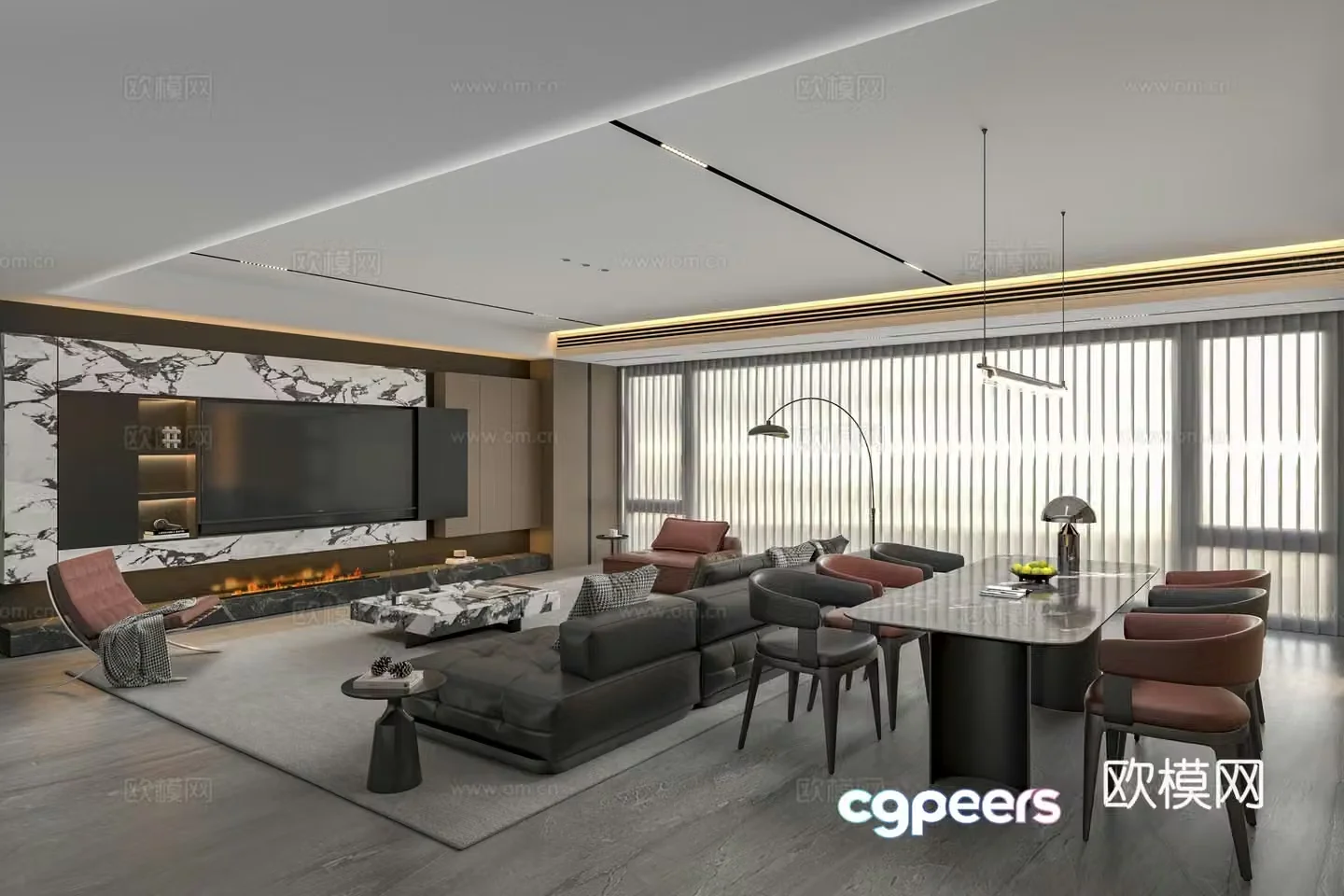 Modern Italian living restaurant Italian sofa coffee table combination Italian dining table and chair 3D model
