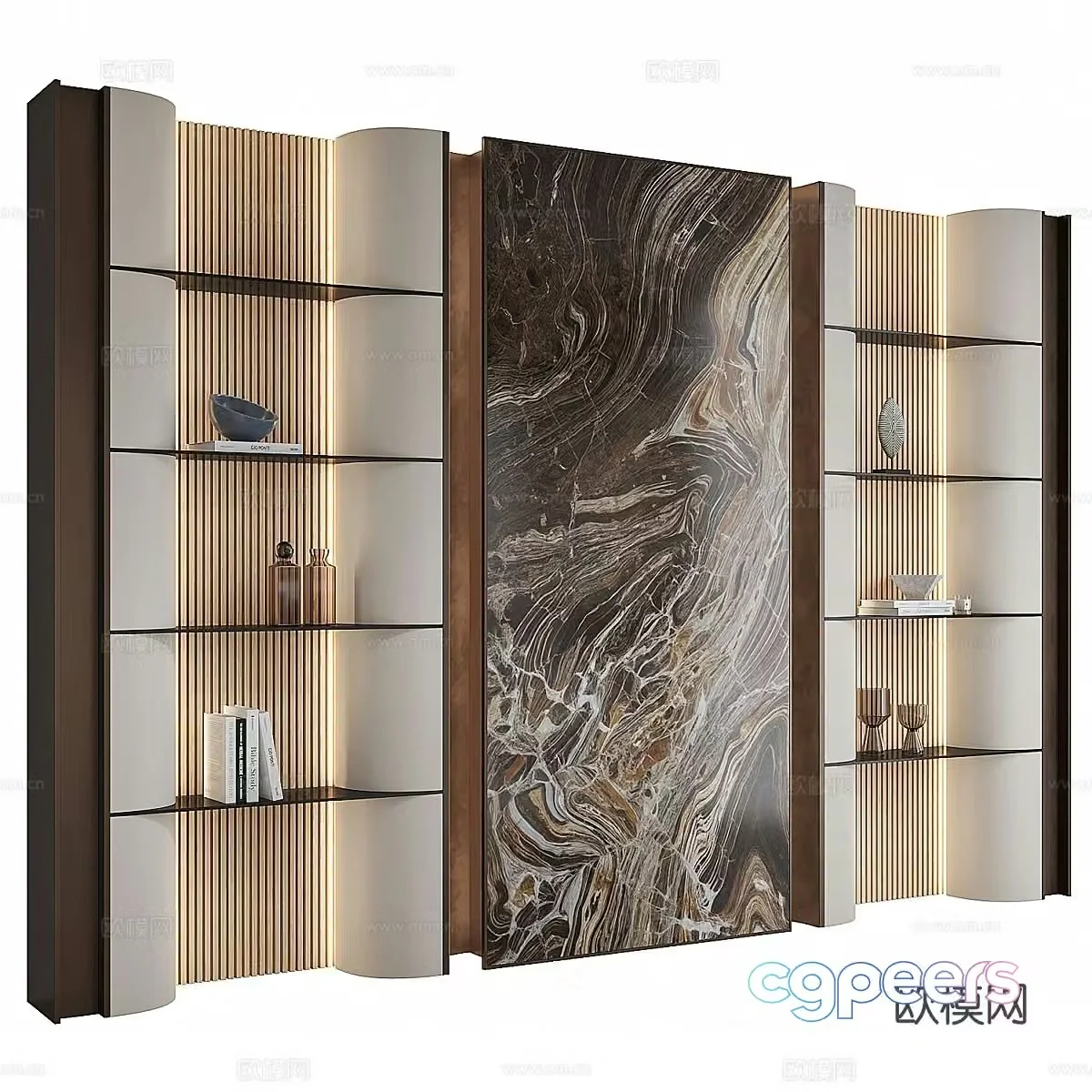 New Chinese style decorative wine cabinet bookcase 3D model